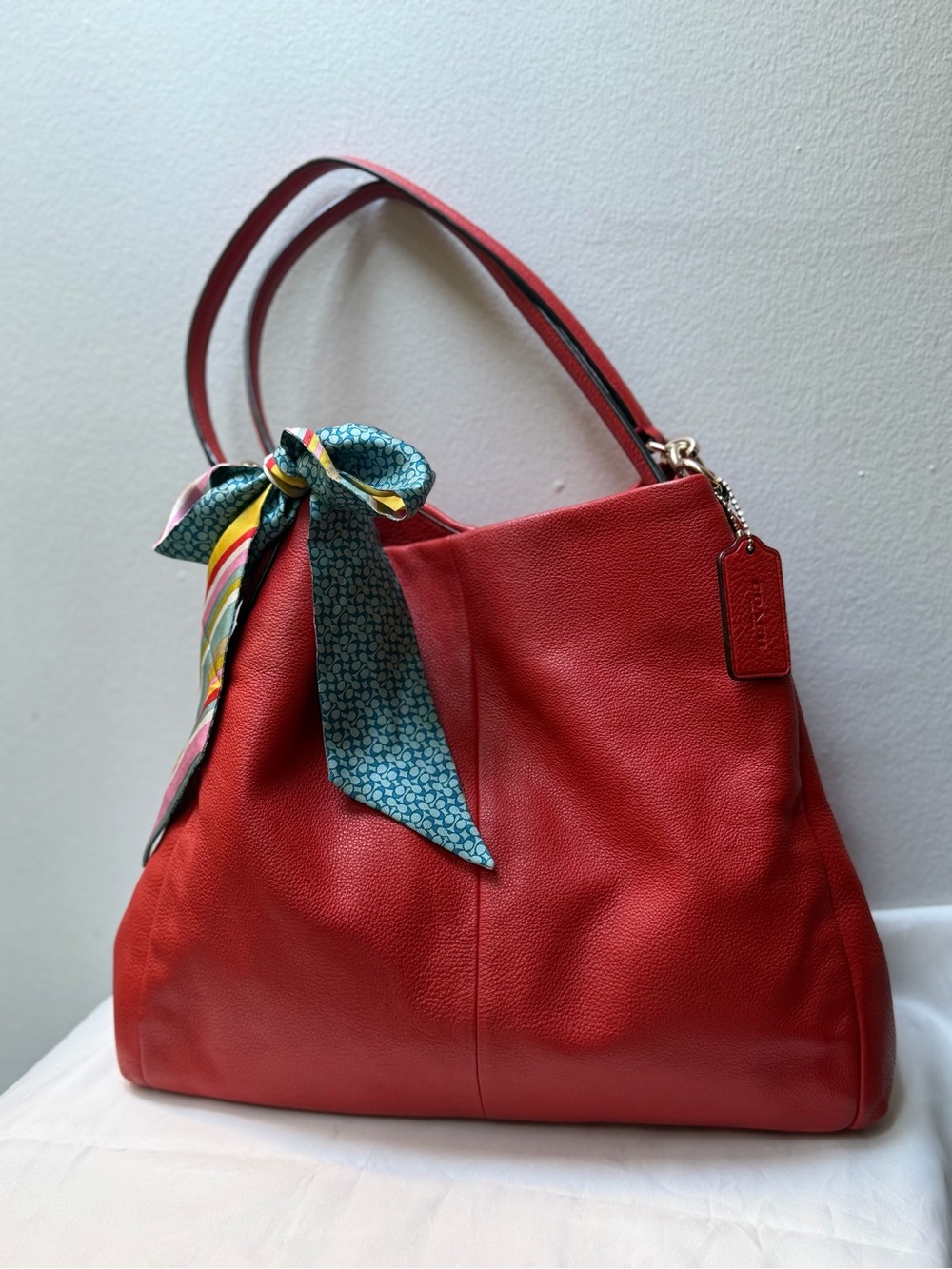 COACH MADISON PHOEBE LEATHER SATCHEL SHOULDER BAG HOBO PURSE TOTE red
